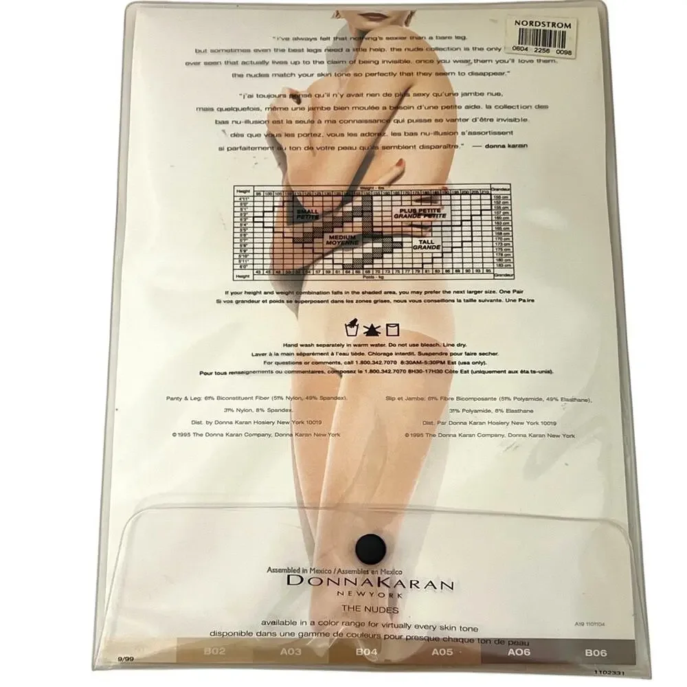 Donna Karan Control Top Hosiery The Nudes A01 Tall Pantyhose Vintage 1990s